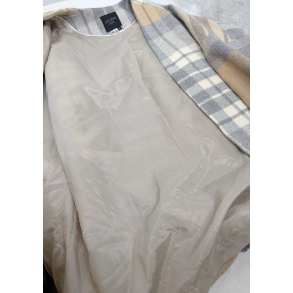 Helene London women's size Large plaid wool blend jacket with fringe neutral - Picture 4 of 11